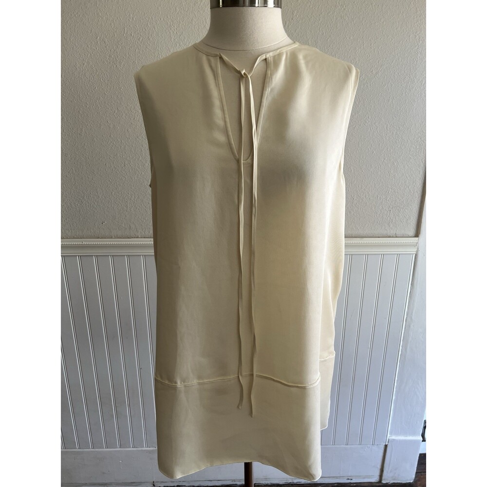 COS NWT Sleeveless Blouse Tunic V-Neck Tie Long Line Minimalist Ivory US 10